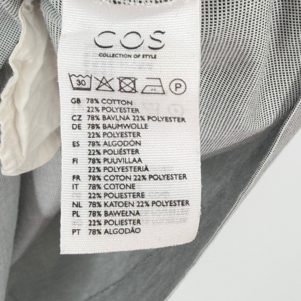 COS Short-Sleeved Cocoon Shirt Dress Grey Micro-Check Cotton Blend Collared 10 - Picture 4 of 16